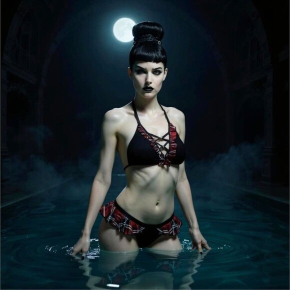 Devil's Fashion Other - Crisscross Plaid Bikini Set XL-2XL – Ruffle Trim & Skull Charms by Devil’s Fashi